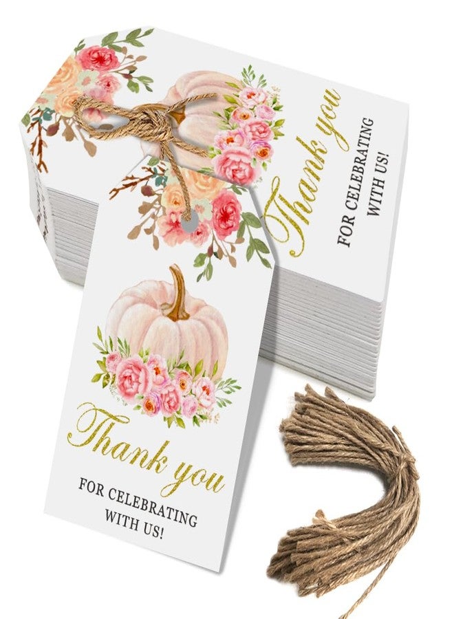 Aukolass 50 Pink Pumpkin Gift Tags - Fall Theme with String, Thank You Tags for Wedding, Birthday, Baby Shower & Party Favors (Two Colors) - Image 1